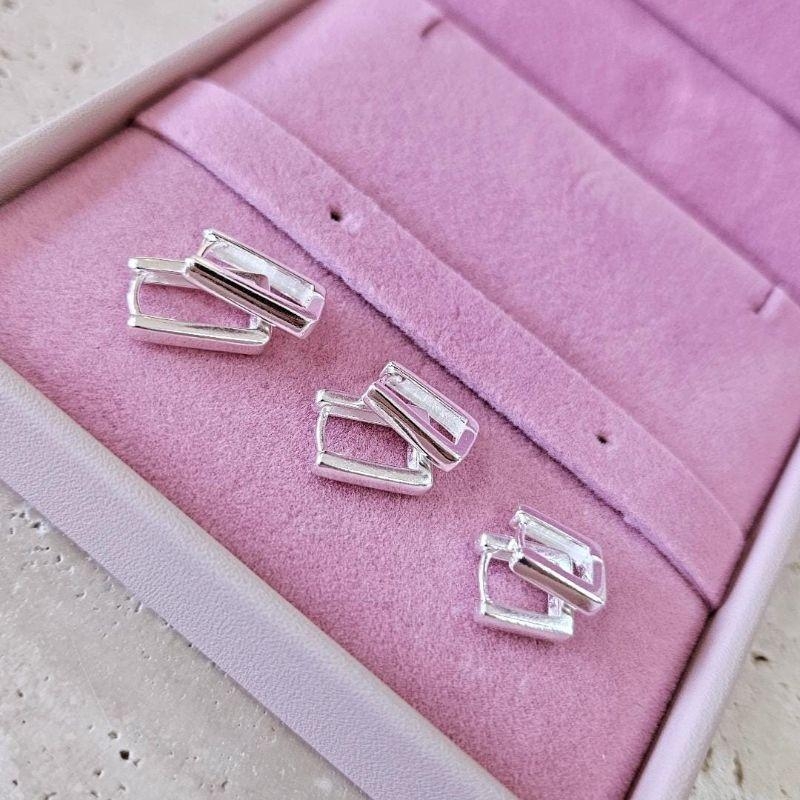 Brinco Trio de Argolas Retangular Prata