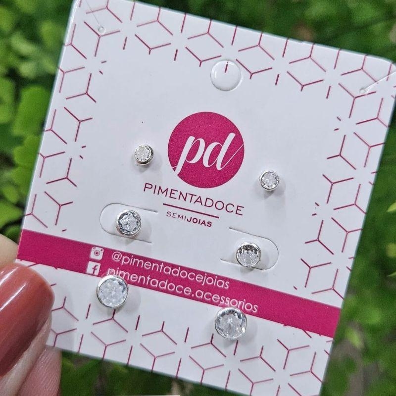 Brinco Trio Zirconia Redonda Prata