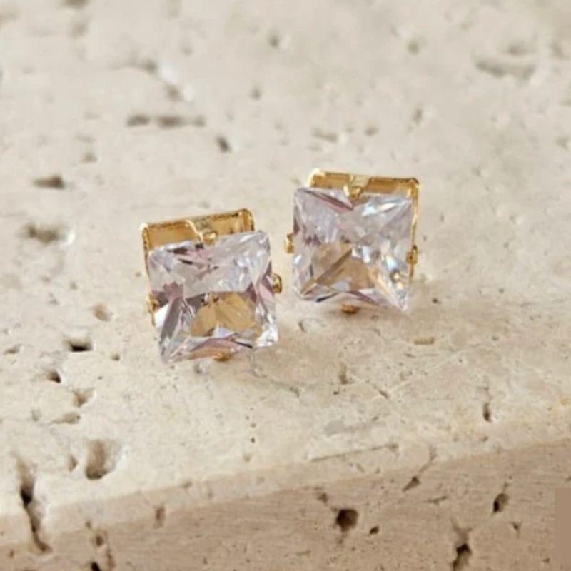 Brinco Zirconia Quadrado Cristal 8x8mm