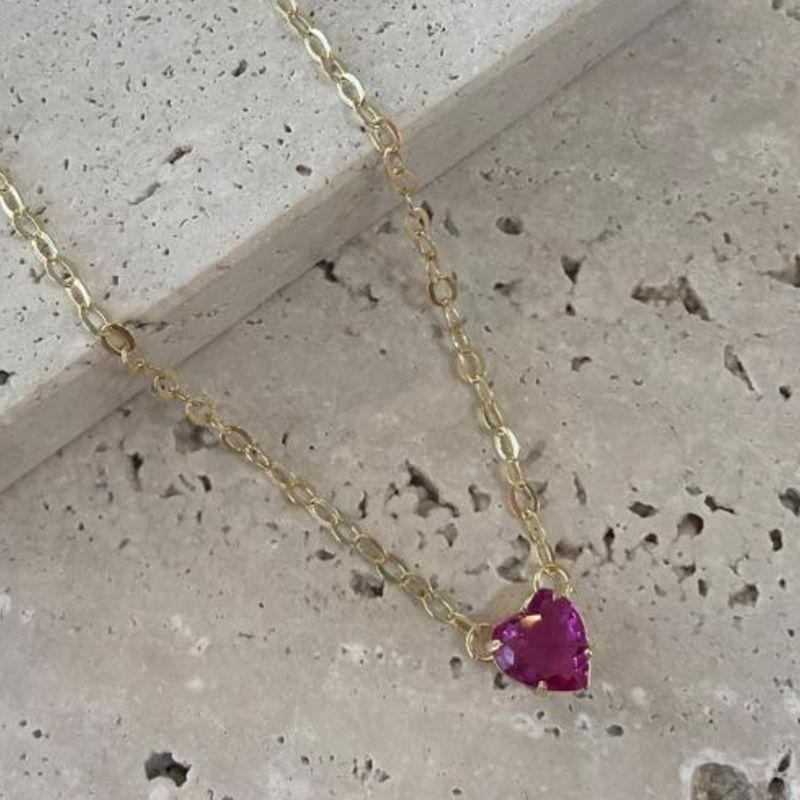 Choker Coração Pedra Pink