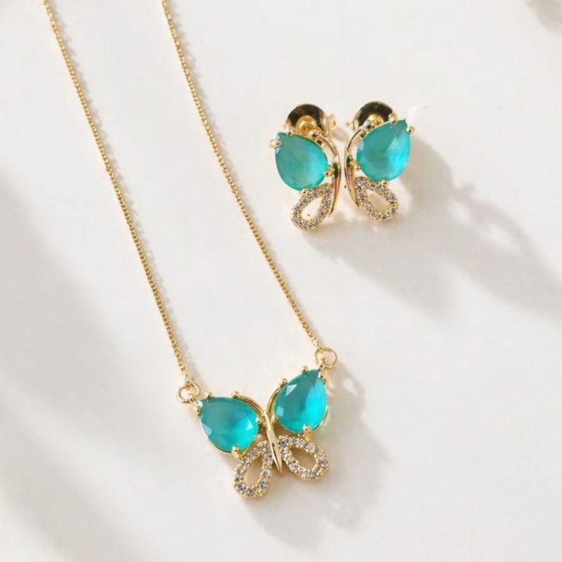 Conjunto Borboleta Pedra Verde 45cm