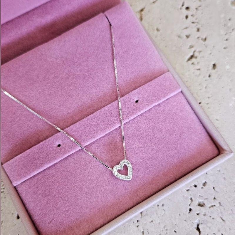 Gargantilha Coração Galeria com Micro Zirconia 45cm