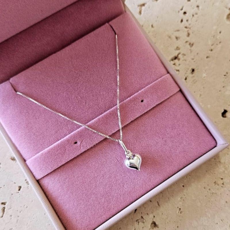 Gargantilha Coração Maciço 50cm Prata