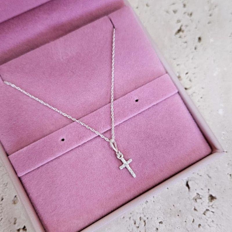 Gargantilha Cruz Pequena Micro Zirconia 45cm