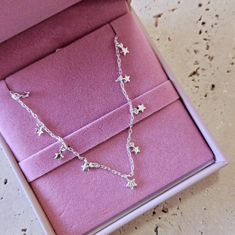 Pulseira Cartier 9 Estrelas Penduradas 18cm Prata