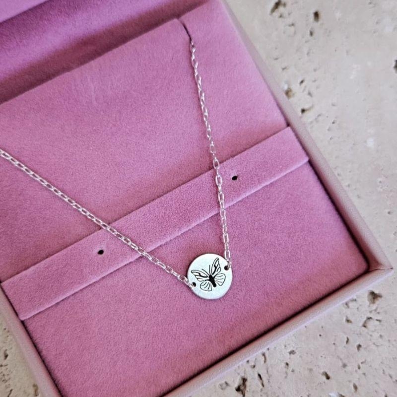 Pulseira Elo Oval com Medalhda Borbolet 18cm Prata
