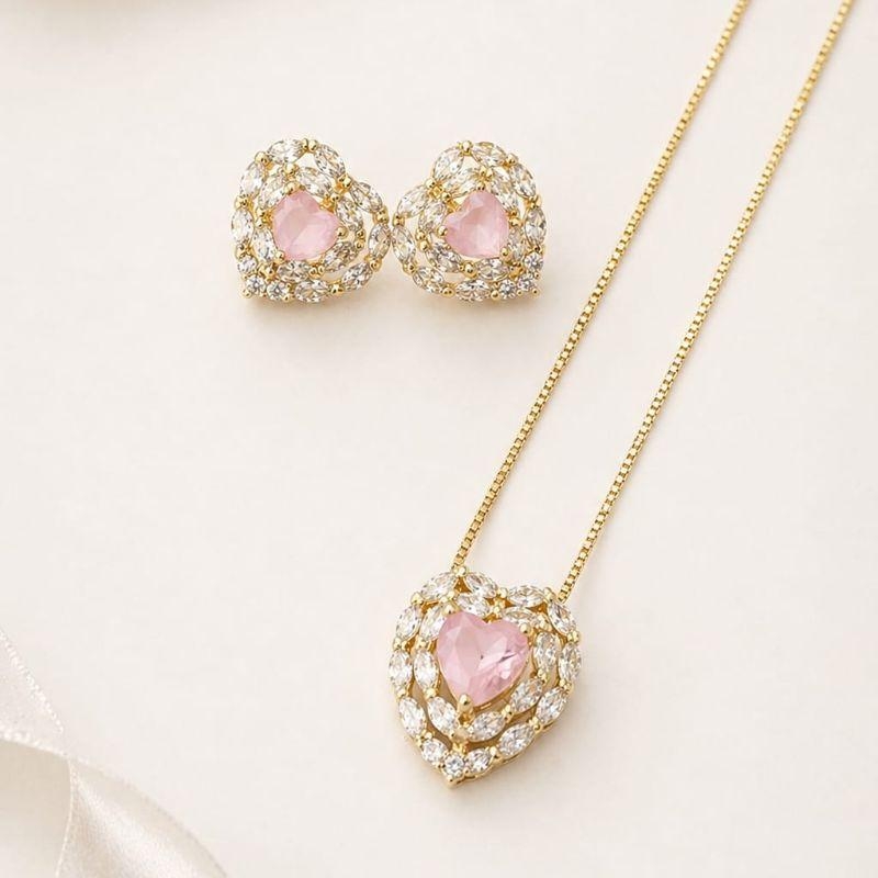 Conjunto Coração Rosa com Navetes 45cm