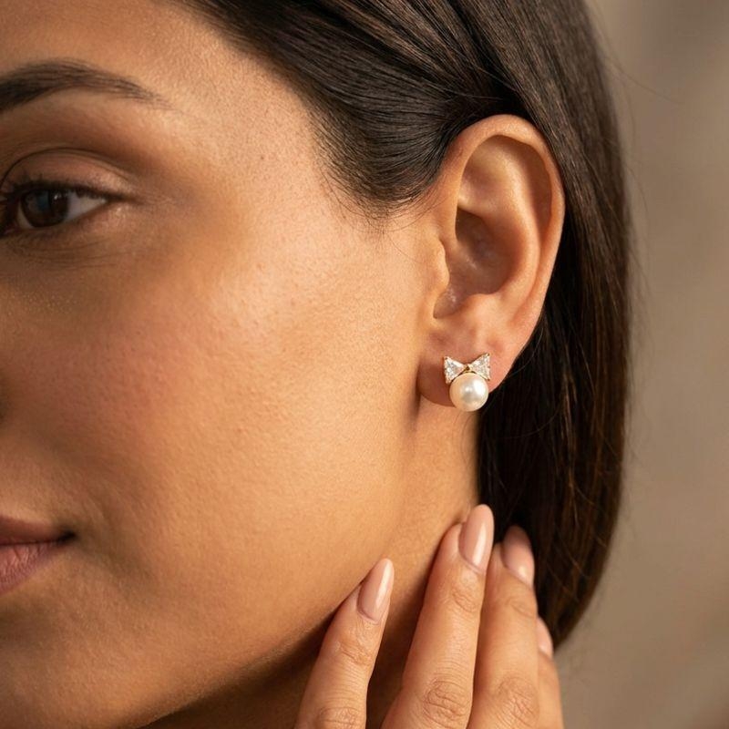 Brinco Pérola com Laço de Zirconia
