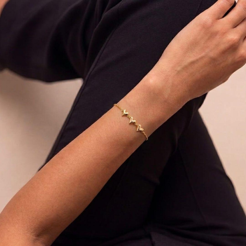 Pulseira 3 Corações Lisos 18cm