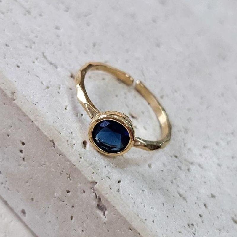 Anel Solitario Redondo Azul Ajustavel N14