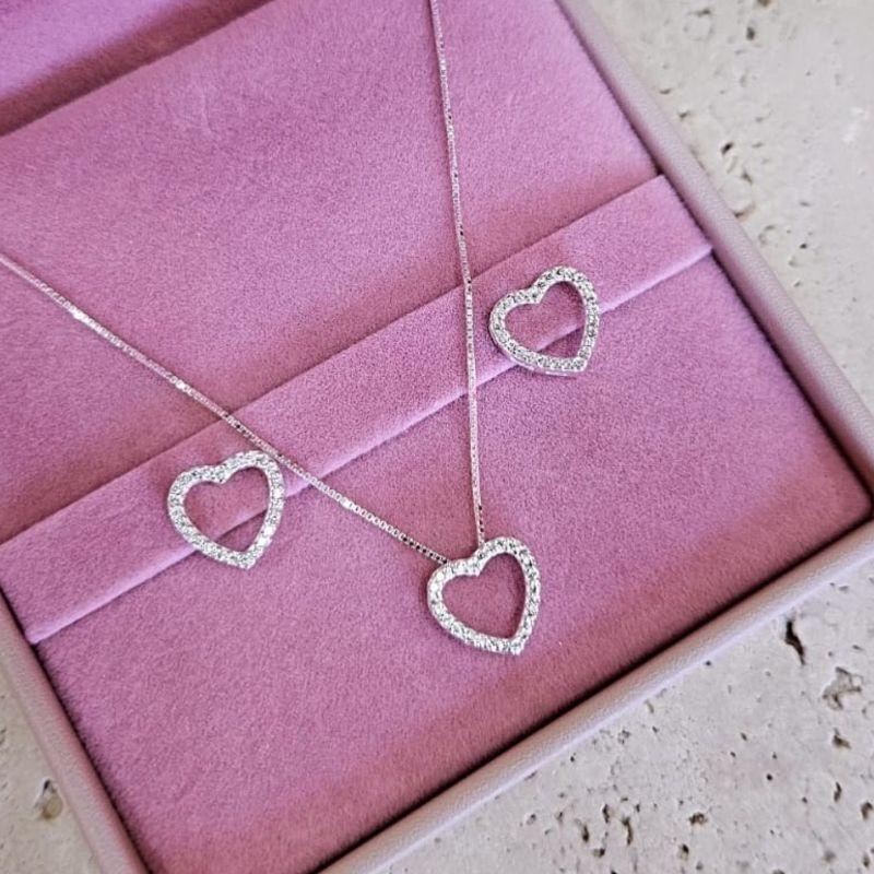 Conjunto Coração Micro Zirconia Vazado 45cm