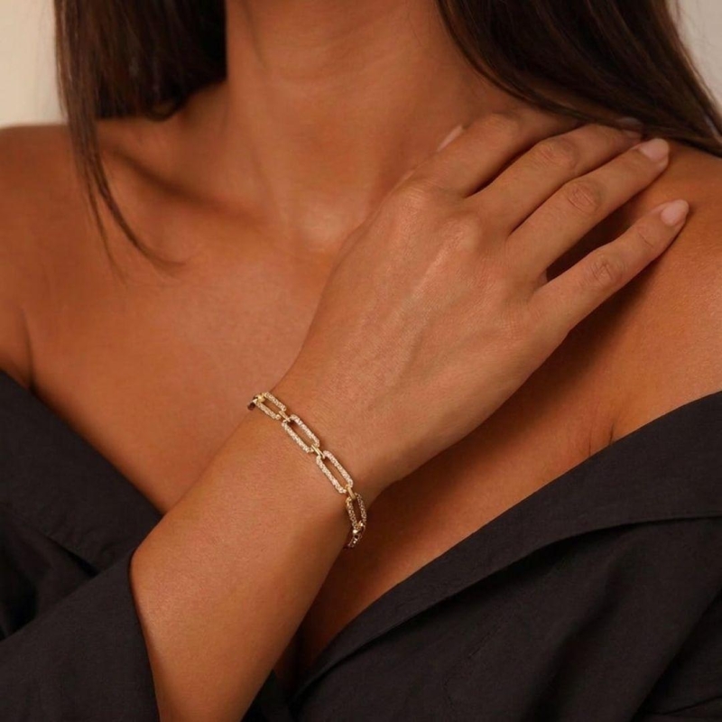 Pulseira Retangular Cravejada e Lisa