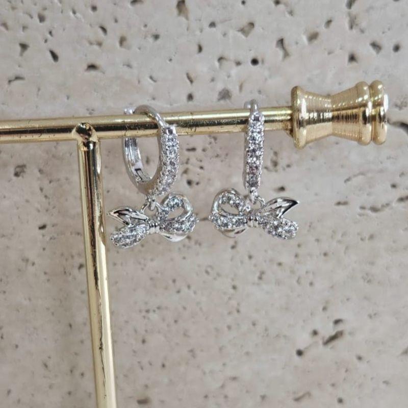 Brinco Argola Laço Cravejado Pendurado