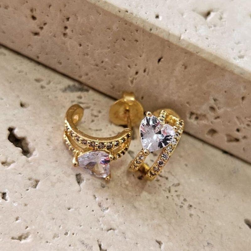 Brinco Argola Pedra Coração Cravejado