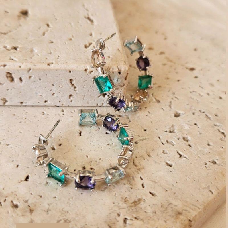 Brinco Argola Pedras Candy Colors