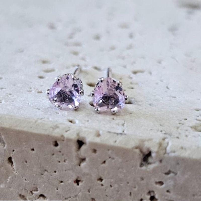 Brinco Coração Pedra Rosa Bebe Mini R