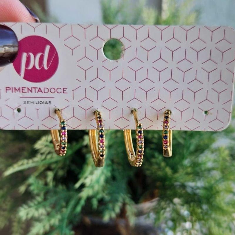 Brinco Dupla Argolas Cravejadas Colors