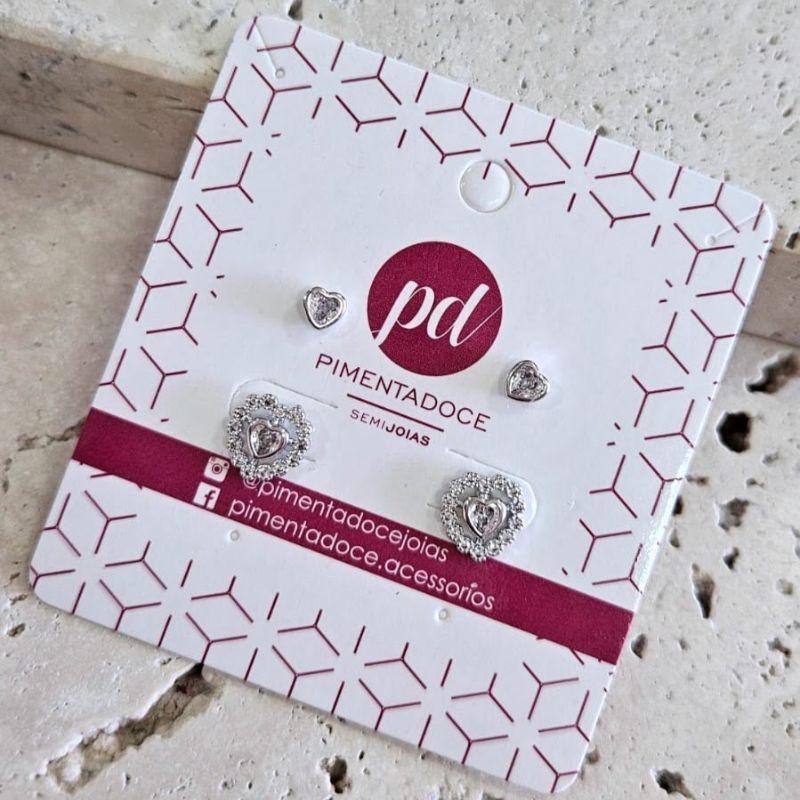 Brinco Dupla Coração Zirconia