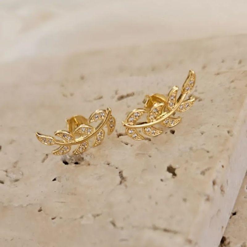 Brinco Ear Cuff Folhas com Zirconia