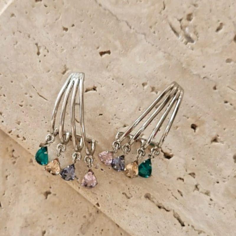 Brinco Ear Hook Quatro Gotas Zirconia R