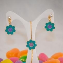 Brinco Flor Azul Pendurada