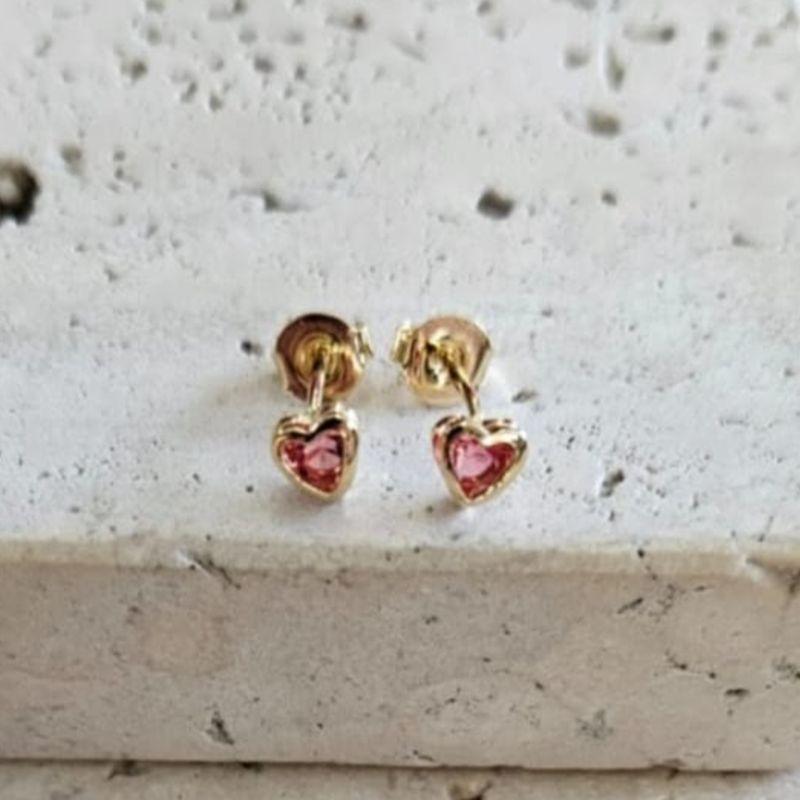 Brinco Infantil Coração Zirconia Rosa