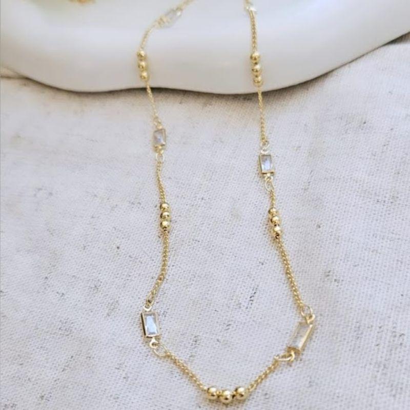 Choker Bolinhas e Zirconia Baguete