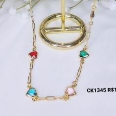 Choker Cartier com Zirconias Corações Coloridos 