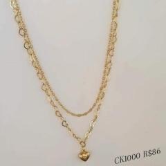 Choker Dupla Corrente de Coração com Coração 