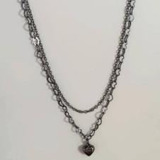 Choker Dupla Corrente de Coração com Coração 
