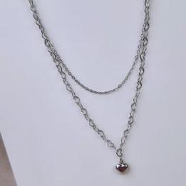 Choker Dupla Corrente de Coração com Coração 