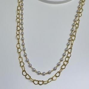 Choker Dupla Pérola e Corrente de Coração