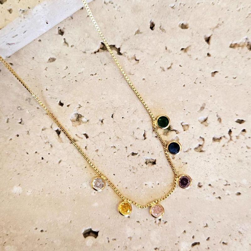 Choker Pedras Coloridas 35+5cm