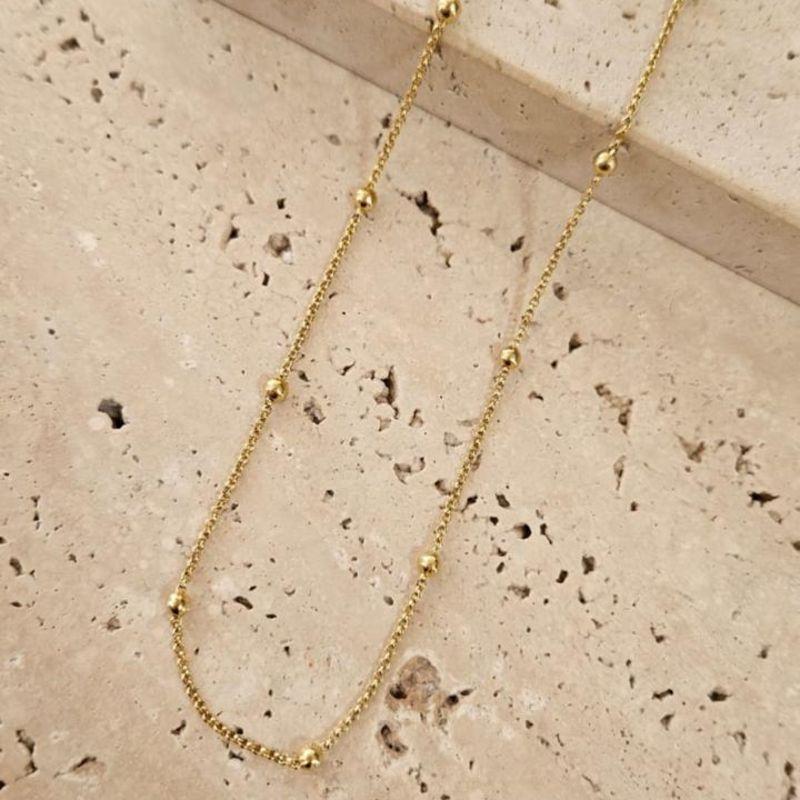 Gargantilha Bolinhas na Corrente Elo Portugues 50cm