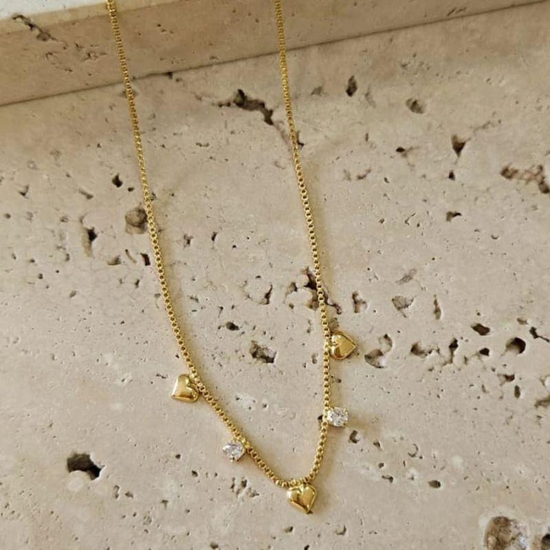 Gargantilha Corações e Zirconias 40+5cm