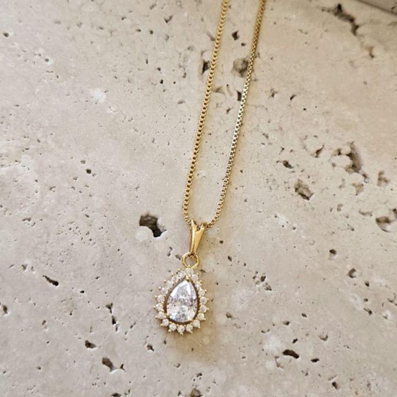 Gargantilha Gota Com Volta Trabalhada Zircônia 45cm