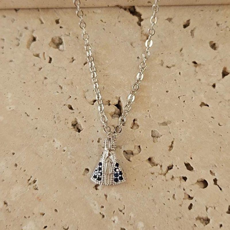 Gargantilha Nossa Senhora Micro Zirconia Azul mini 45cm