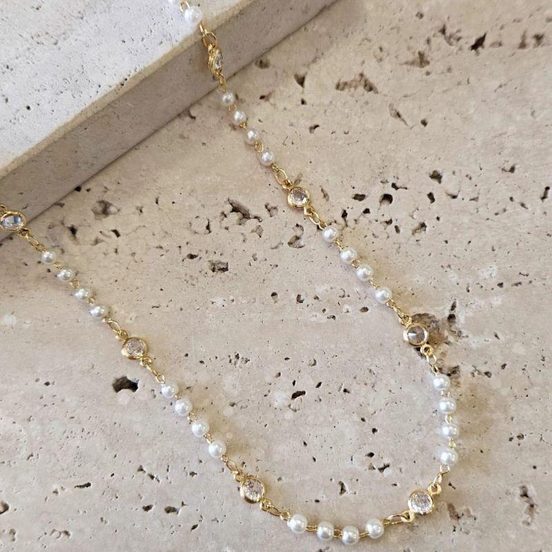 Gargantilha Perolas e Ponto de Luz 45cm