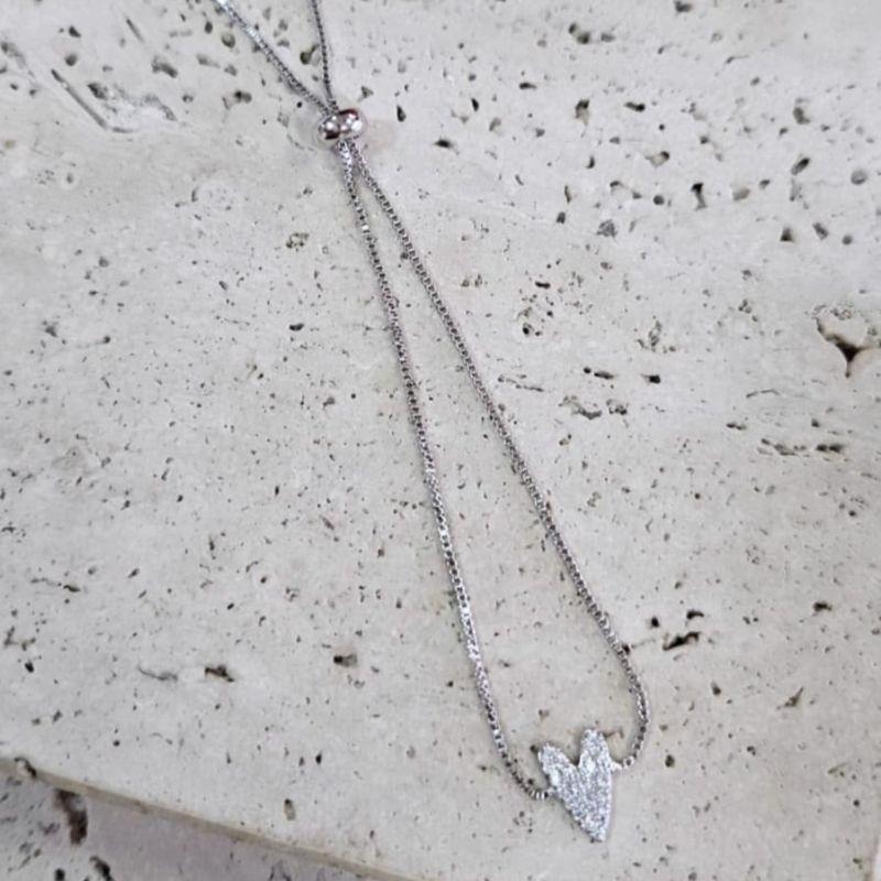 Pulseira Coração Solitario Cravejado Ajustável