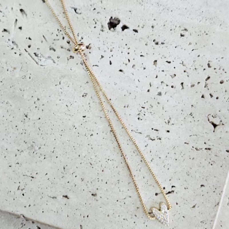 Pulseira Coração Solitario Cravejado Ajustável