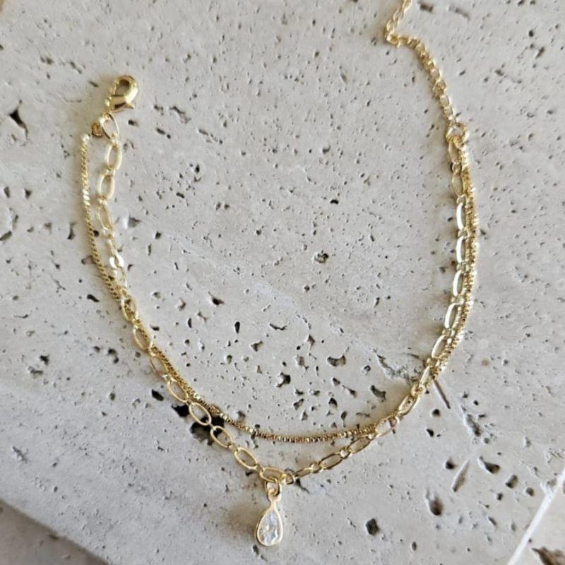 Pulseira Infantil Corrente Dupla com Gota 14cm