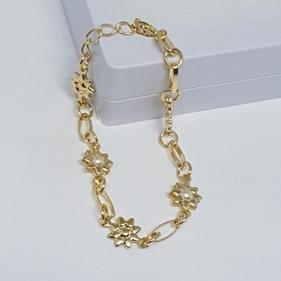 Pulseira Infantil Flor Com Pérolas e Elos Grandes