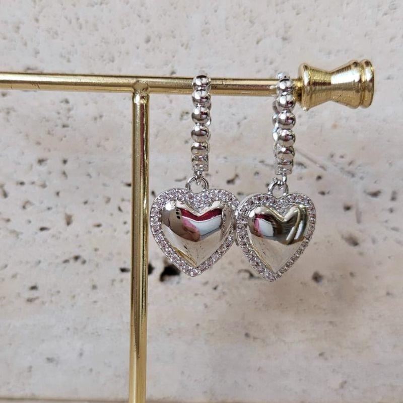 Brinco Argola Bolinhas Coração Grande