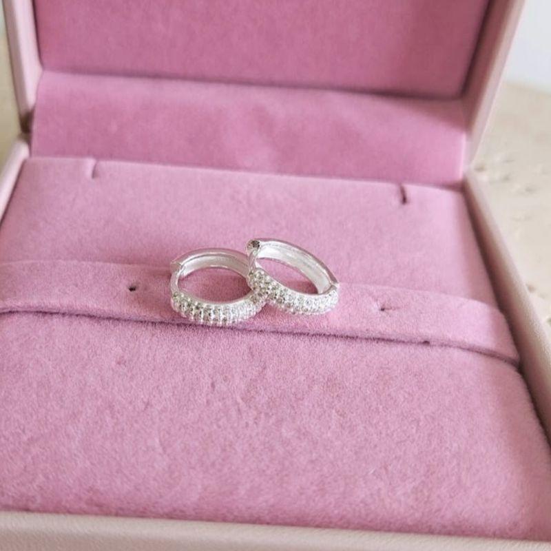 Brinco Argola Cravejada Cristal Gde Prata