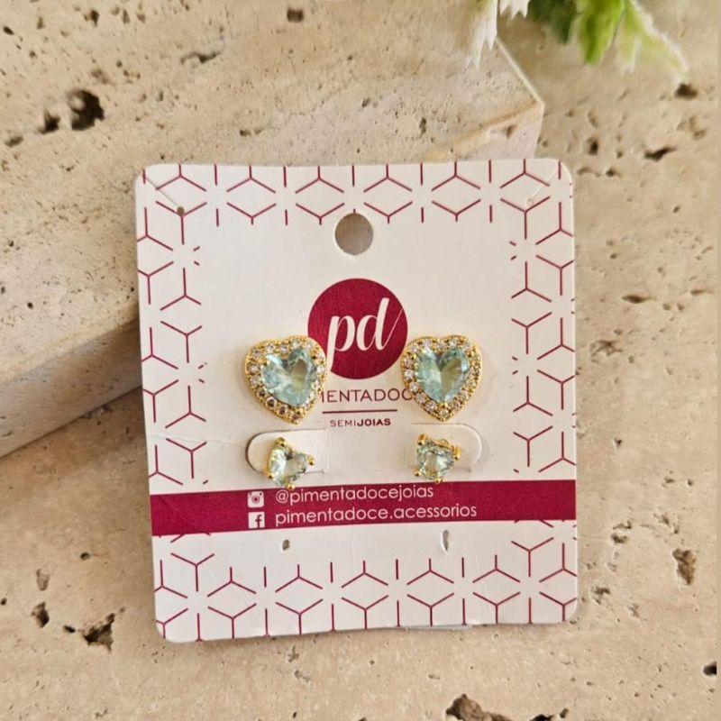 Brinco Dupla Coração Pedra Colors