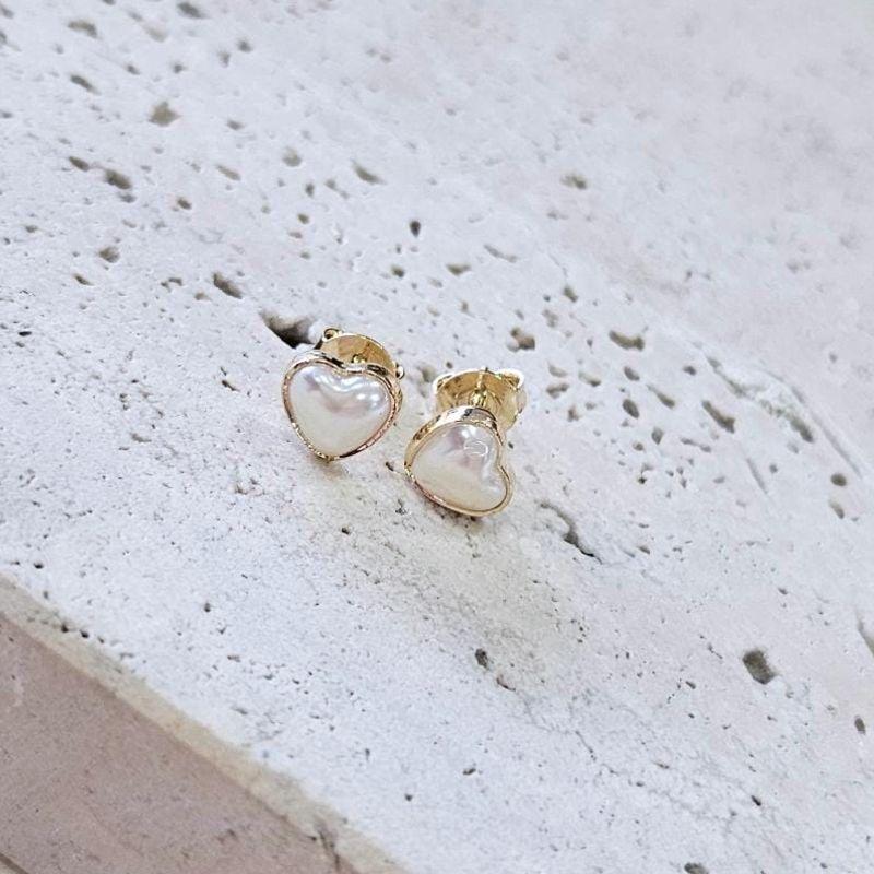 Brinco Perola Coração Fixo Peq