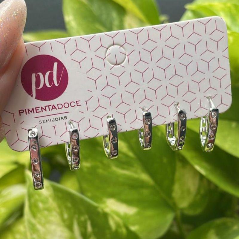 Brinco Trio Argola Oval com Zirconias