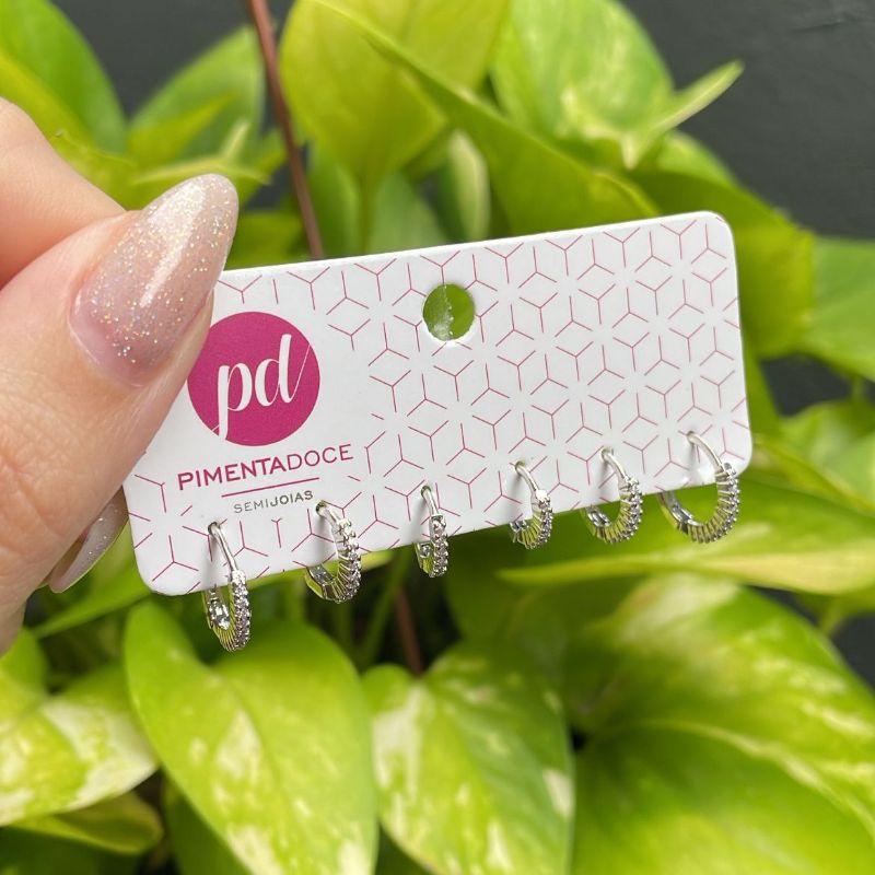 Brinco Trio de Argolinha Cravejada Micro