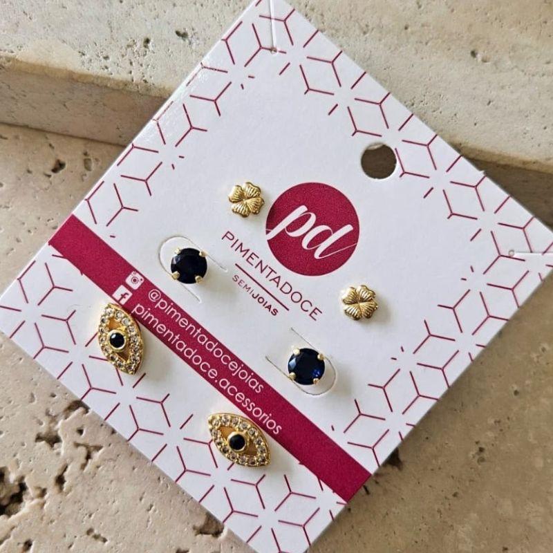 Brinco Trio Olho/Azul/Trevo