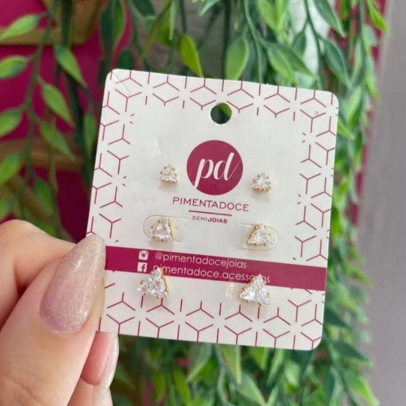 Brinco Trio Ponto de Luz Triangulo